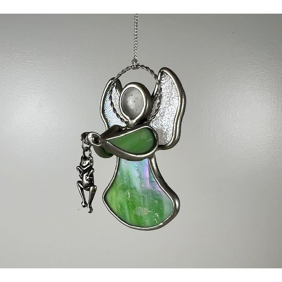Stained Glass Frog and Angel with Frog Window Suncatcher Ornaments Set - Picture 3 of 7